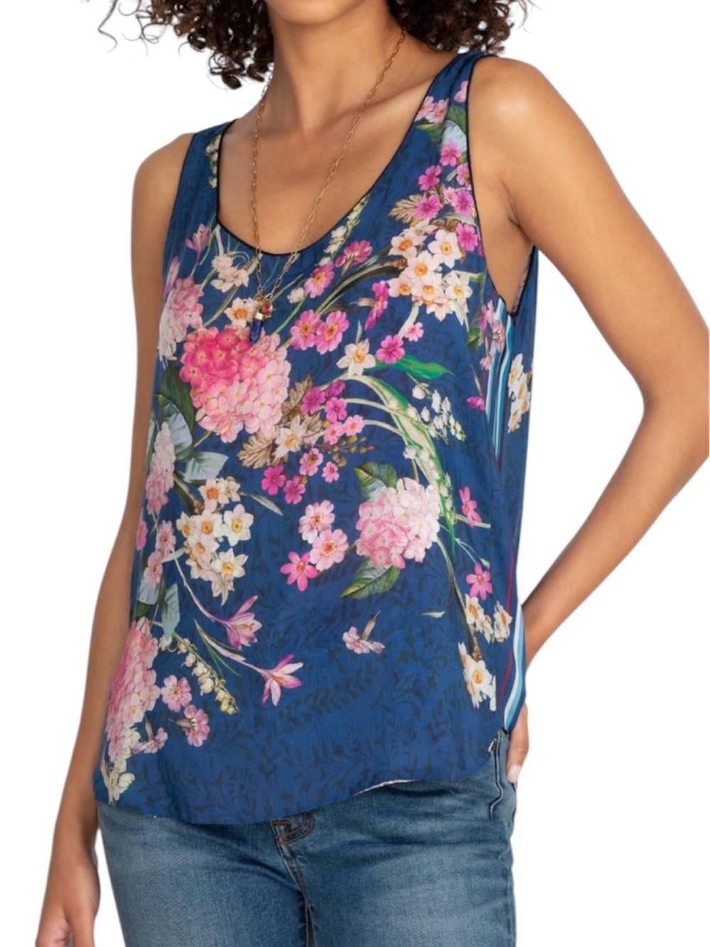 Johnny Was Willowa Ayanna Blue Floral Sleeveless Tank Top Size XS